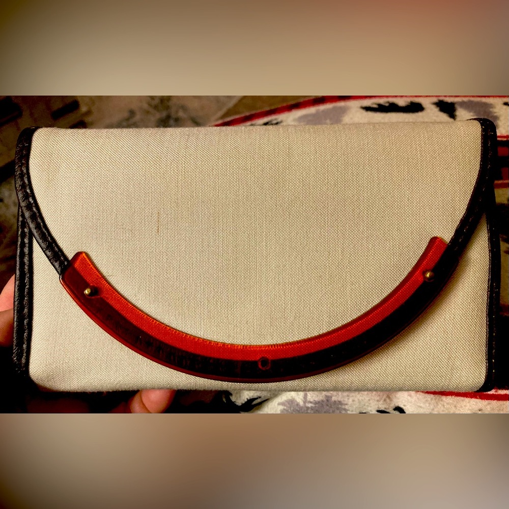 Vintage canvas Roger Gimbel pocketbook wallet w/lucite accent